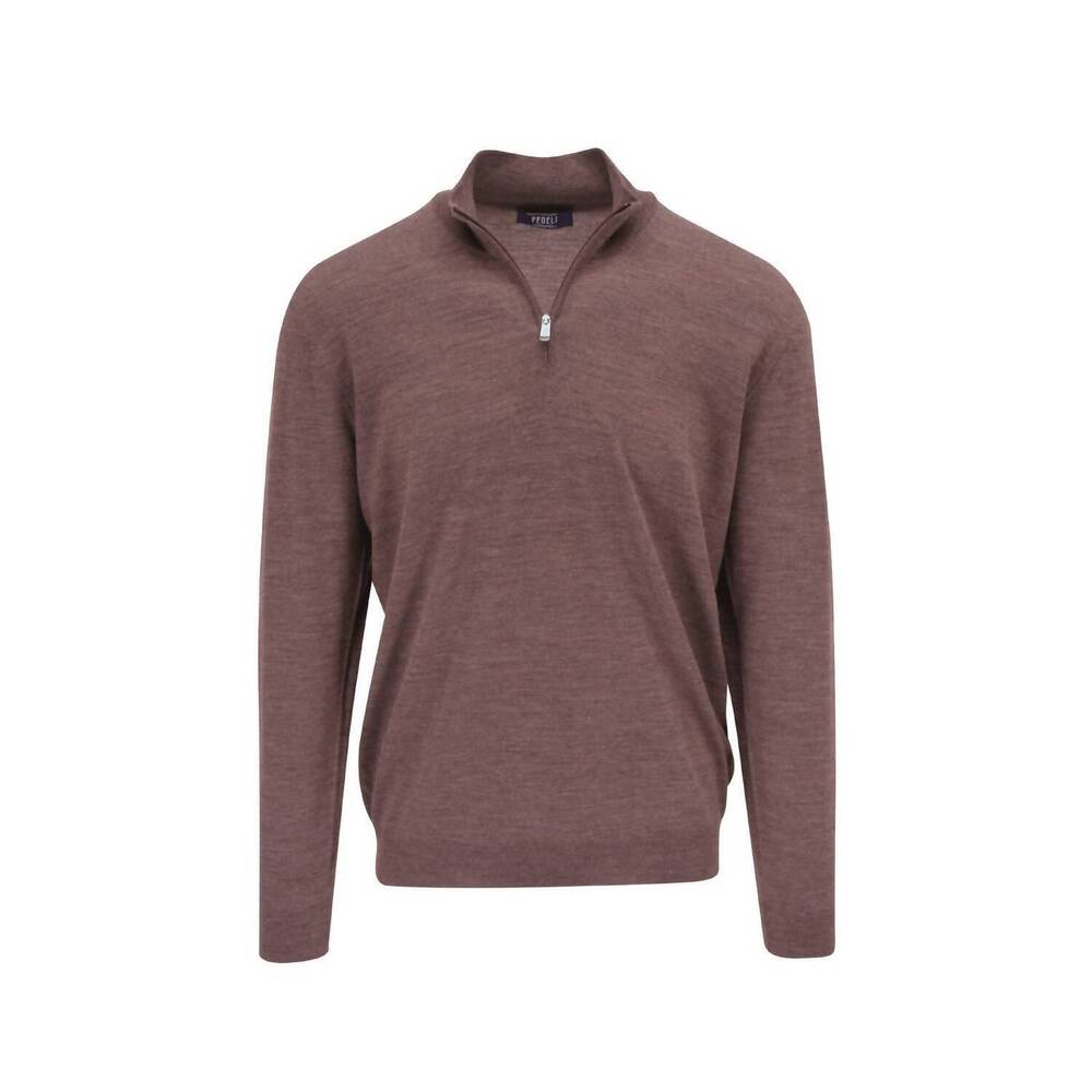 NEW FEDELI men's lightweight wool quarter zip jacket in brown